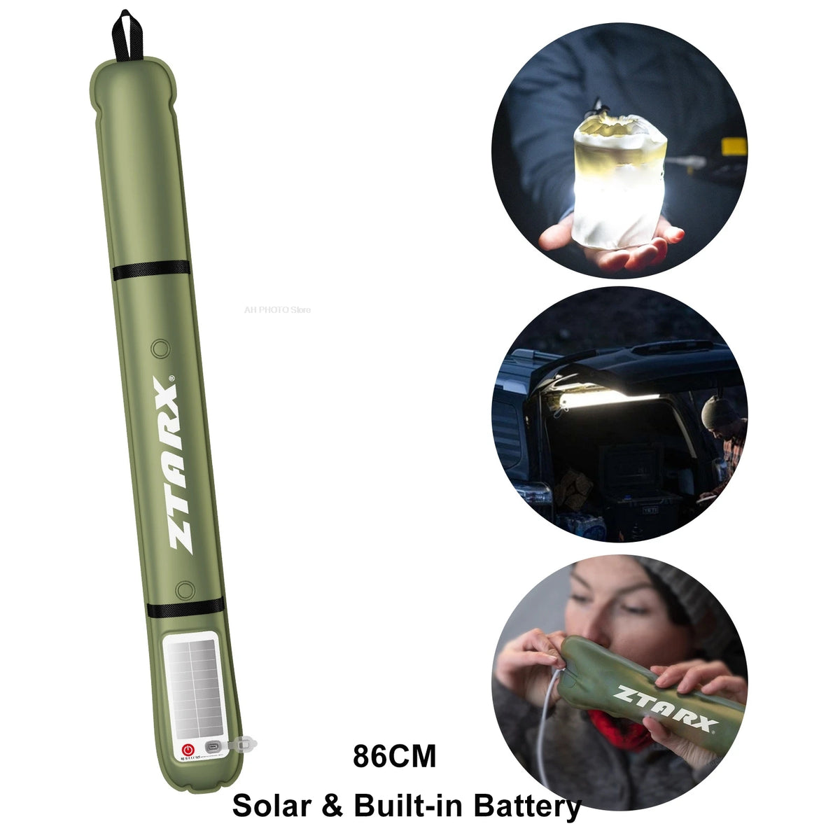 Ztarx Solar LED Tube Light Built-in Battery Inflatable IP66 Waterproof Folding Magnetic Fill Light for Car Camping USB Charging