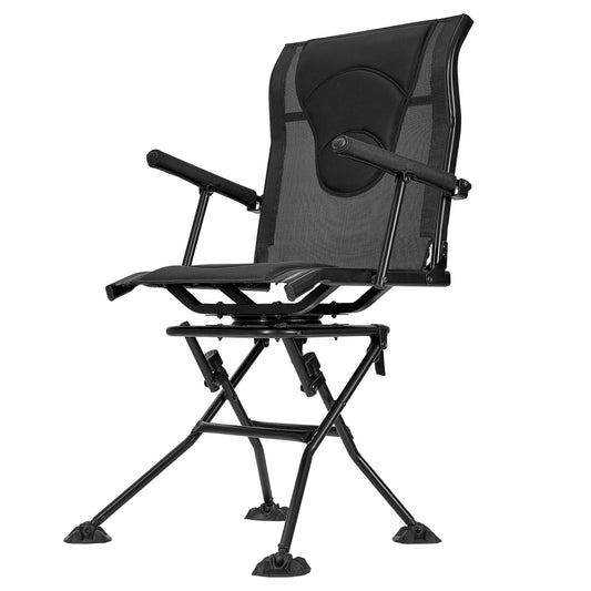 SucceBuy Hunting Chair Silent Swivel Foldable Portable Blind Chair w/ Armrests Adjustable Carry Strap Anti-Sink Feet for Fishing