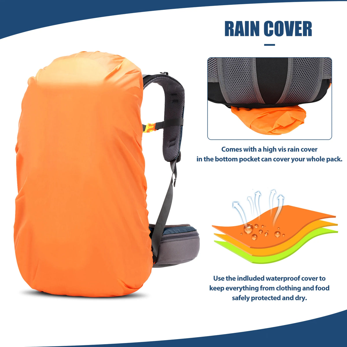 50L Waterproof Outdoor Sport Hiking Camping Travel Backpack Pack Mountaineering Climbing Trekking Bag Knapsack with Rain Cover