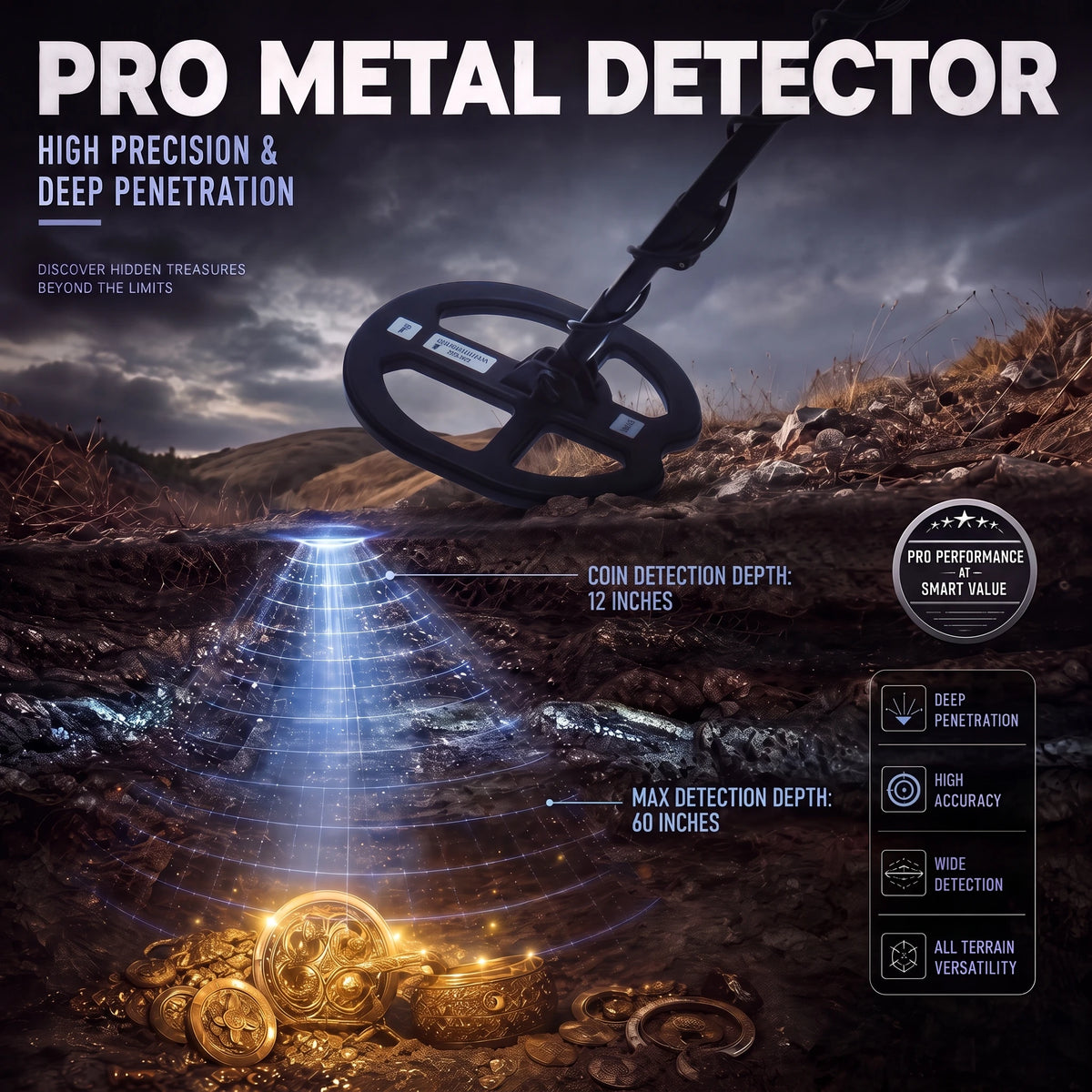 Z60 Metal Detector for Adults 14" Detection Depth Metal Detector Kit High Frequency 19.23kHz Gold Detector,With Ground Balance,High Accuracy Double-D Waterproof Coil for Beach,Advanced Pro Chip Gold Detector with LCD, IP68 Wa