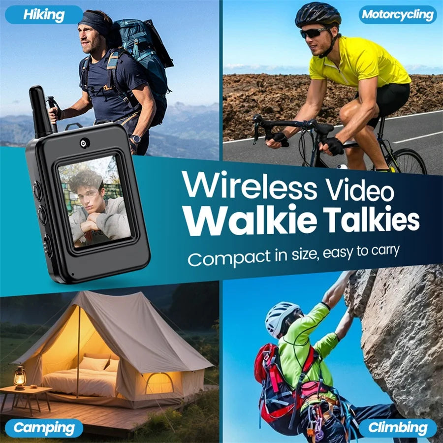 Video Walkie Talkies, Rechargeable 2-Way Video Intercom with Built-in Camera & Display Screen, Portable Walkie Talkie 2-Pack with Carrying Straps for Camping, Hiking & Outdoor Adventures