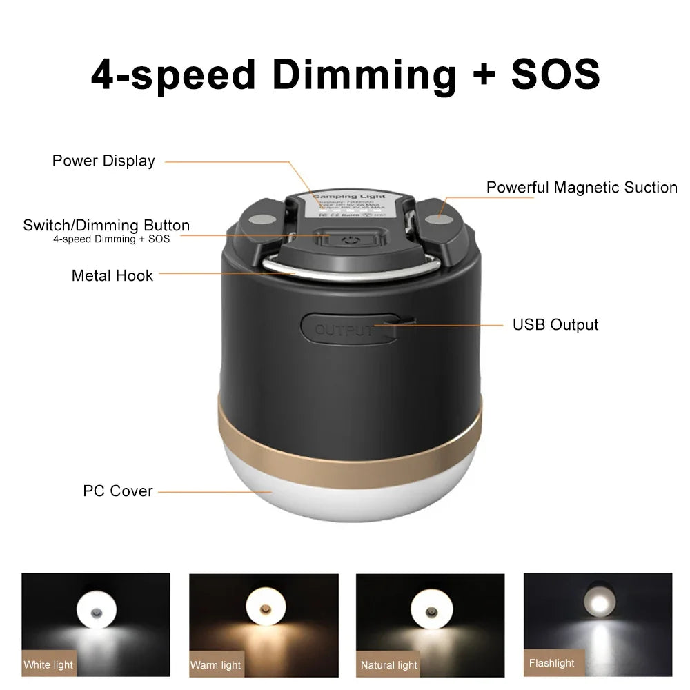Portable Bright Rechargeable Camping Lantern 7200mAh LED Work Light with 4 Mode Waterproof Outdoor Emergency Lamp for Indoor Use
