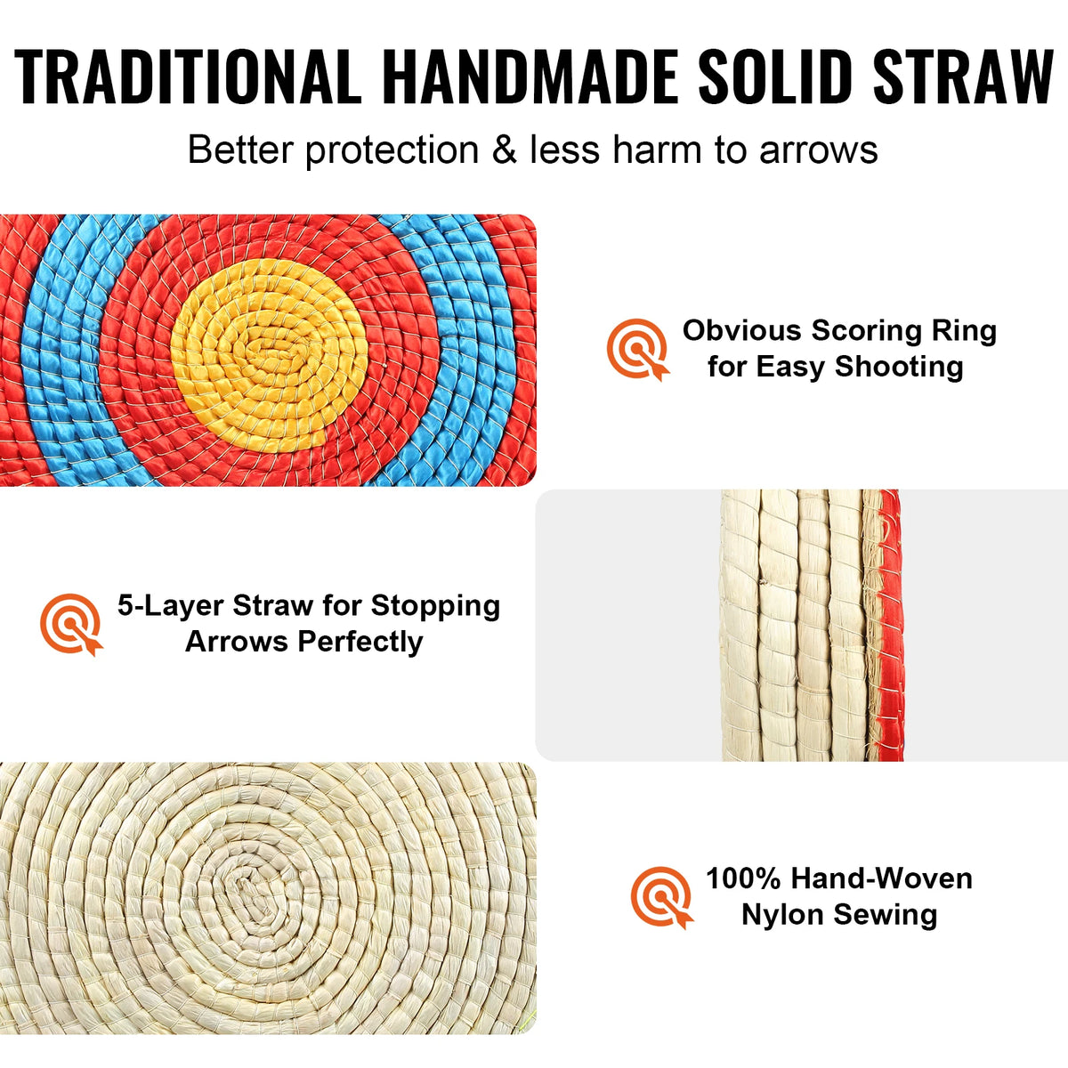 SucceBuy  20in Traditional Solid Straw Round Archery Target Shooting Bow Coloured Rope Target 3/5 Layer for Shooting Practice