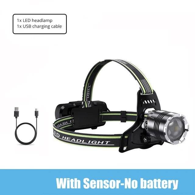 E2 White+UV Light Headlamp Motion Sensor LED Dual Light USB Rechargeable Outdoor Headlight Camping torch Lantern Waterproof Zoom