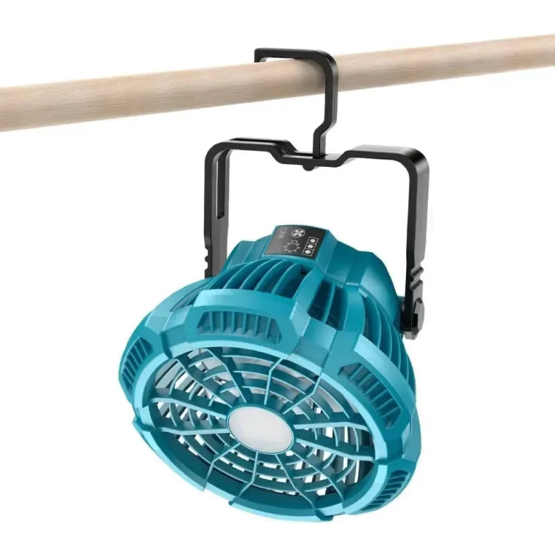 Portable Fan for Makita 18V Lithium-ion Battery Fan with 9W LED Work Light Personal Handheld Operated Fan with Hook for Camping