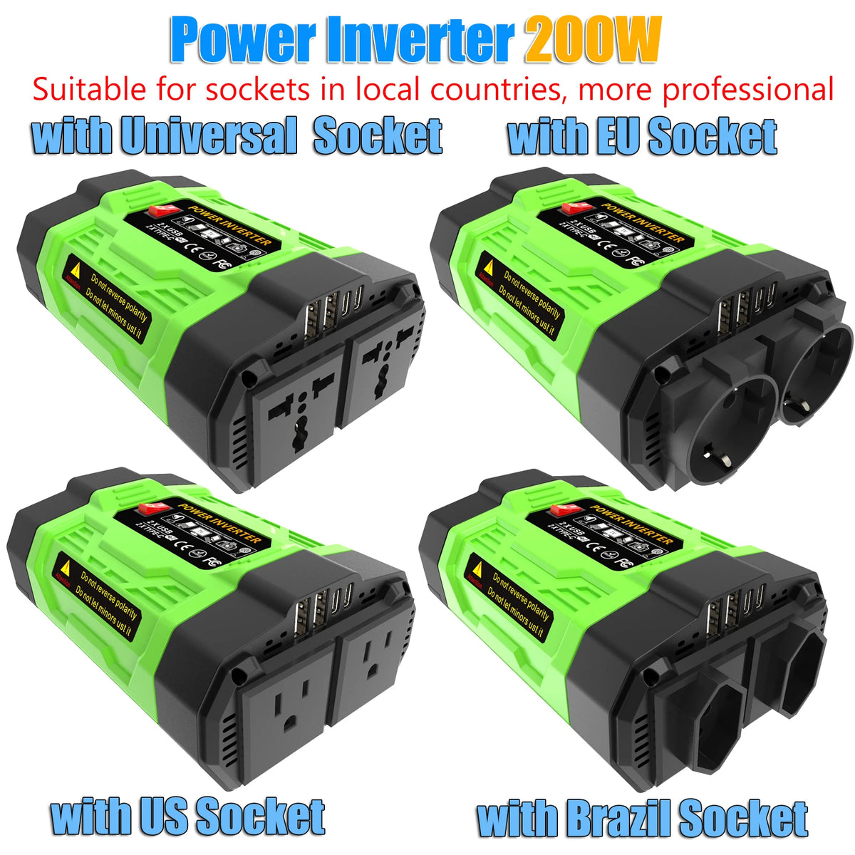 12V Car Power Inverter 200W/300W/500W DC To AC 110V/220V Converter with Dual Outlets USB Type-C LCD for Camping Travel