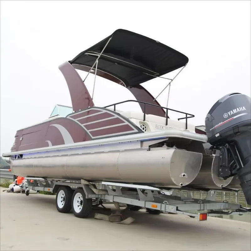 Customized 27ft Aluminium Sport Pontoon Drifting Boat for Outdoor Surfing Fiberglass Fishing Boat Outboard Welded Engine Sale