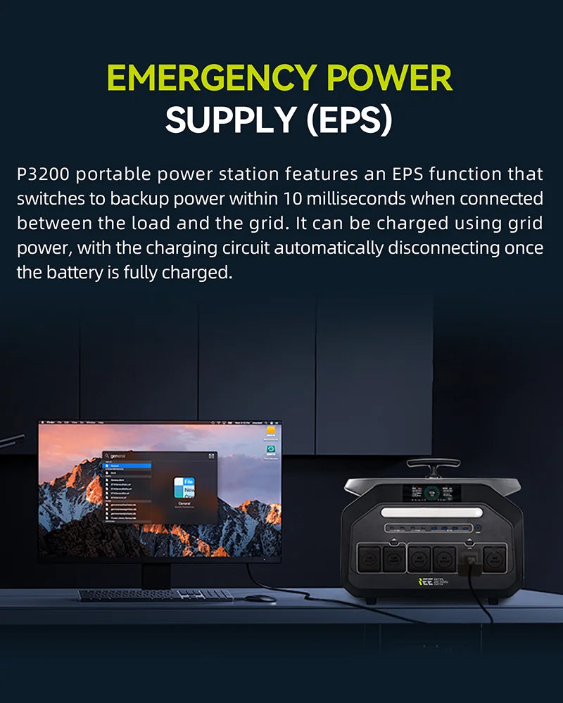 IEE P3200 Portable Power Station 3200W 2048Wh LiFePO4 Solar Generator Fast Charging EPS Backup Power for Home Emergency Camping RV Off-Grid Job Site