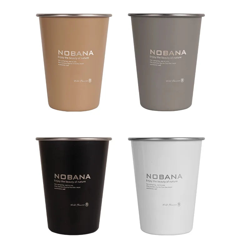 NOBANA New Outdoor Camping Cup 4-piece Set 304 Stainless Steel Cup Camping Picnic Barbecue Beer Water Coffee Cup 350ML