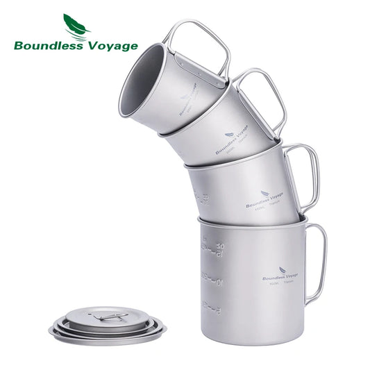 Boundless Voyage Titanium Cup with Lid & Folding Handle Outdoor Camping Mug Ultralight Water Tea Coffee Mug Travel Drinkware