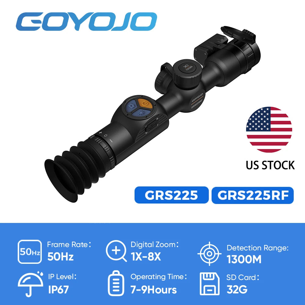 GOYOJO Thermal Imaging Scopes GRS225RF GRS225 Thermal Night Vision Scopes for Hunting 50Hz Thermal Imager Monocular with LRF WIFI Balli Calculator 8X Digital Zoom IP67  Long Range