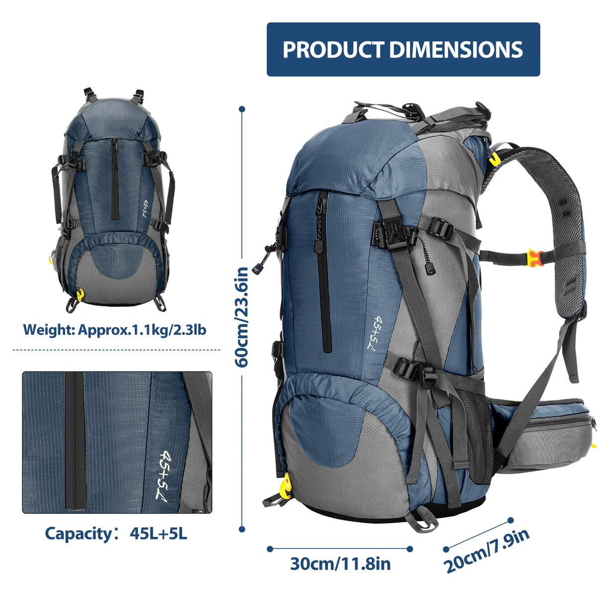 50L Waterproof Outdoor Sport Hiking Camping Travel Backpack Pack Mountaineering Climbing Trekking Bag Knapsack with Rain Cover