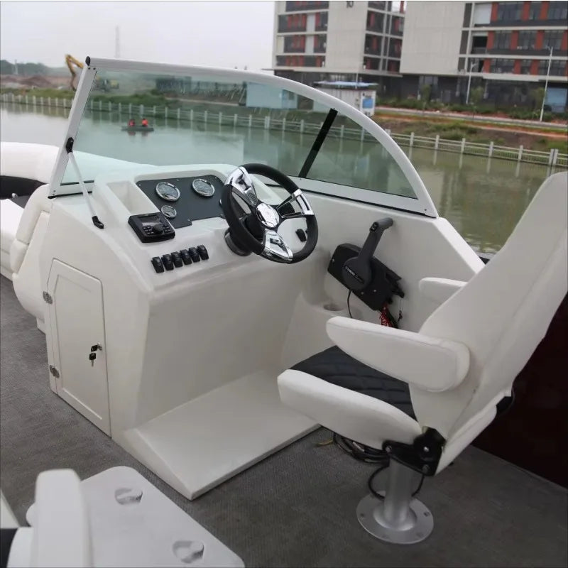 Customized 27ft Aluminium Sport Pontoon Drifting Boat for Outdoor Surfing Fiberglass Fishing Boat Outboard Welded Engine Sale