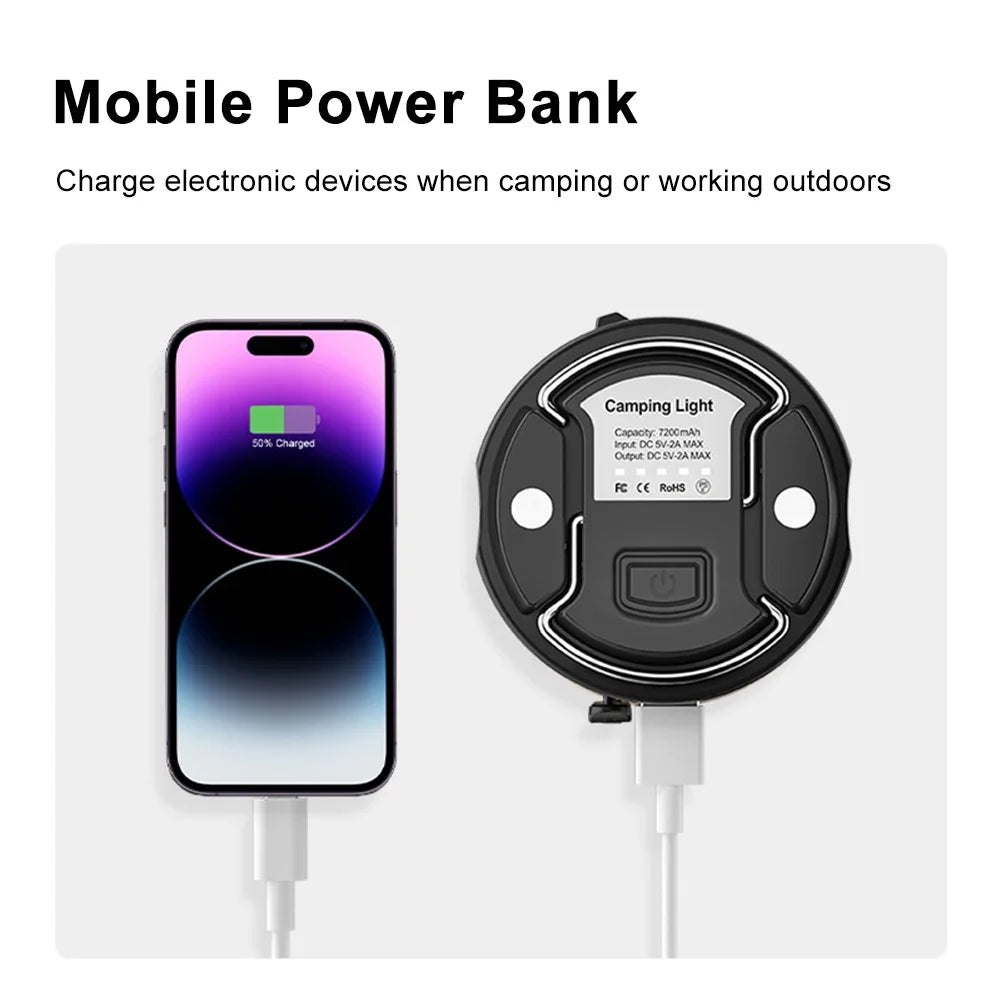 Portable Bright Rechargeable Camping Lantern 7200mAh LED Work Light with 4 Mode Waterproof Outdoor Emergency Lamp for Indoor Use
