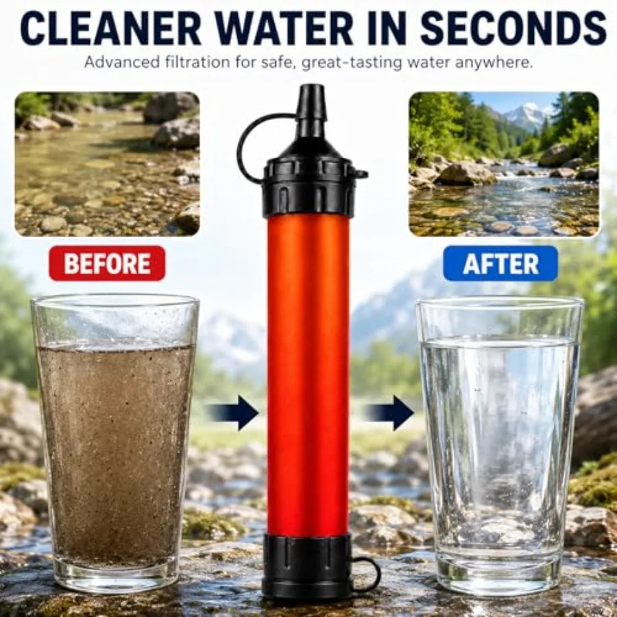 Water Filter Straw for Camping, Hiking, Travel, Biking Hollow Fiber Membrane, Black Filters 1500 Liters