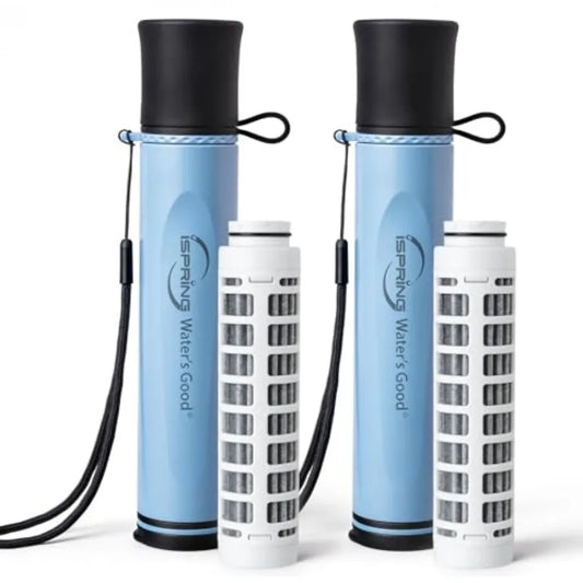 Personal water filter for survival, emergency hiking; BPA-free plastic; black; removes micro-organisms lead, SGS-tested,