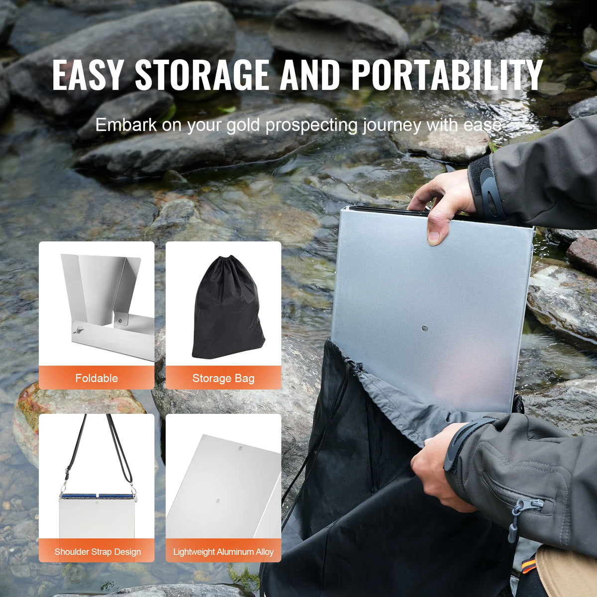 SucceBuy 50" 12" Complete Sluice Box Gold Panning Kit Aluminum Alloy Gold Mining Equipment 23/16 PCS Gold Prospecting Kit