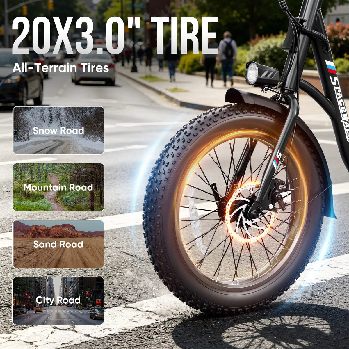 Spacewalk Fat Tire Electric Bike Adults 1500W Peak Motor 28MPH Speed 20x3.0 All Terrain Ebike 48V 13Ah Removable Battery NFC
