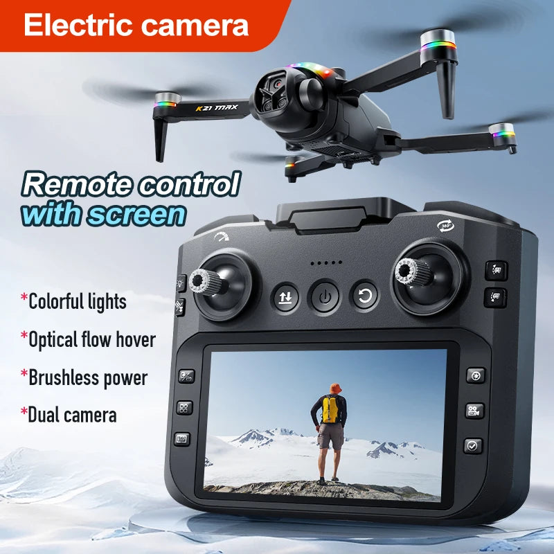K21MAX Drone with 4.3" Screen Remote Controller, FPV Quadcopter with Optical Flow Hover & Auto Return-to-Home, Portable RC Drone for Beginners
