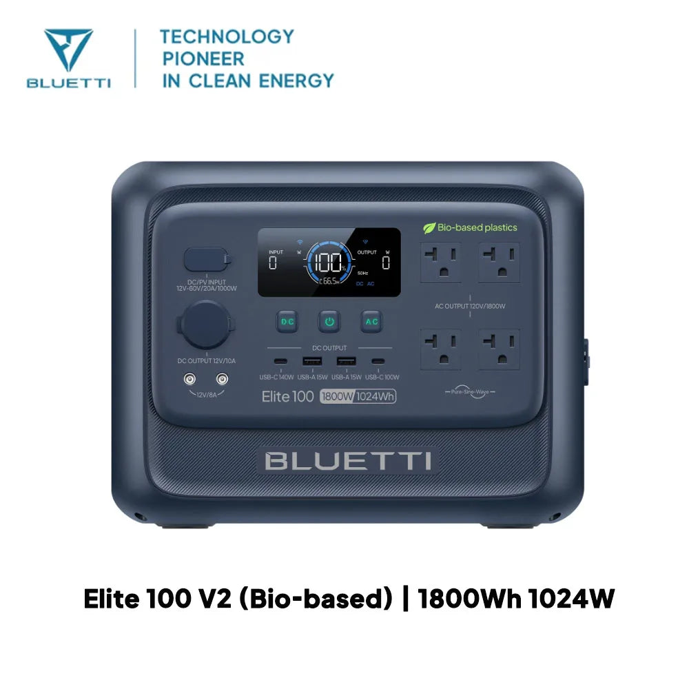 【Renew】BLUETTI Elite 100 V2 Portable Power Station 1800W 1024Wh LiFePO4 Battery Solar Generator Fast Charging UPS Backup Power For Camping RV Road Trip Home Emergency Off Grid Outdoor Use Low Noise Multiple Output Ports L
