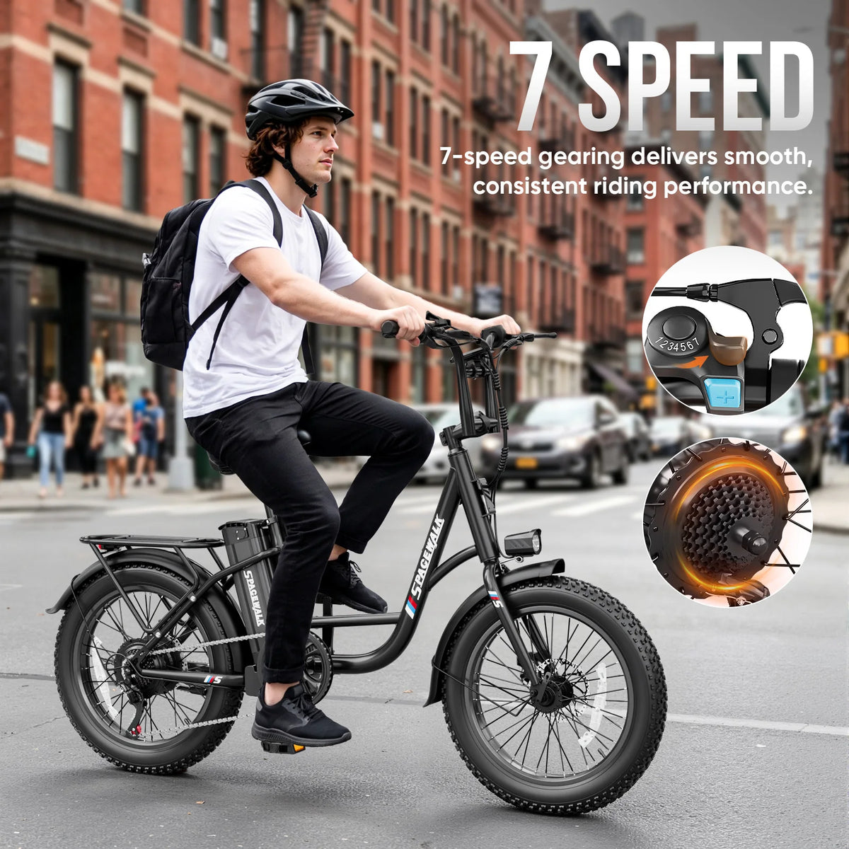 Spacewalk Fat Tire Electric Bike Adults 1500W Peak Motor 28MPH Speed 20x3.0 All Terrain Ebike 48V 13Ah Removable Battery NFC