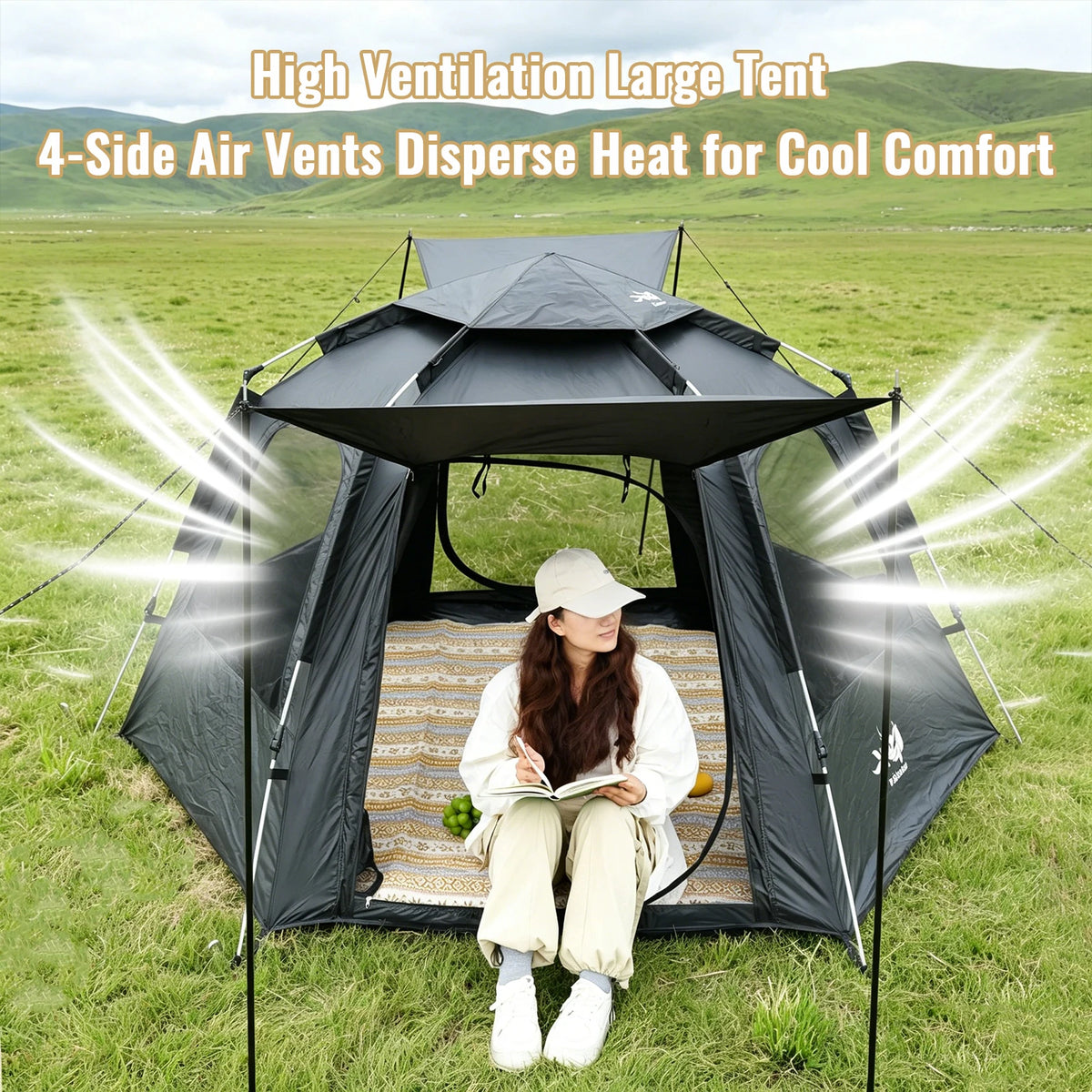 PAKICETUS Dome Camping Tent 2-5 Person Instant Setup 1 Minute Easy Assembly Double Doors Lightweight Portable Backpacking Tent for Outdoor Hiking