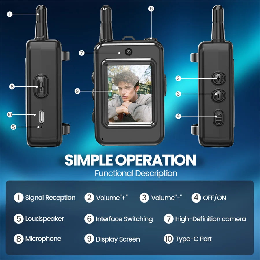 Video Walkie Talkies, Rechargeable 2-Way Video Intercom with Built-in Camera & Display Screen, Portable Walkie Talkie 2-Pack with Carrying Straps for Camping, Hiking & Outdoor Adventures