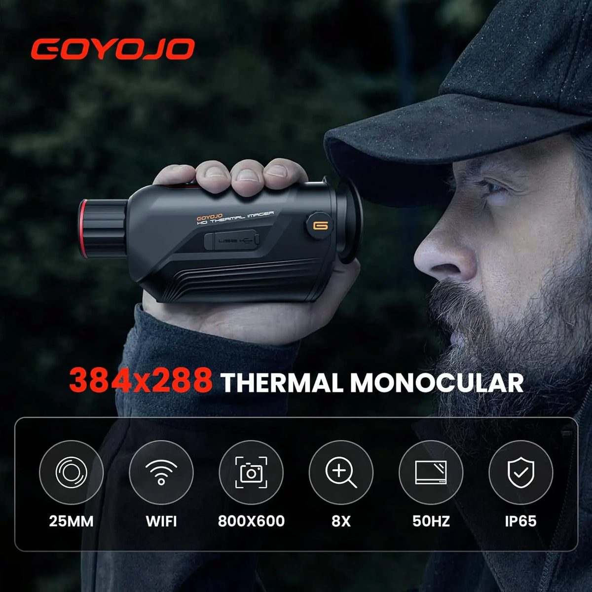 GOYOJO G325 Handheld Thermal Imaging Monocular, 384 x 288 IR Resolution, Supported Wireless Connection, 25mm 50Hz Thermal Night Vision with 6-8h Battery Life, IP65 Monocular for Hunting